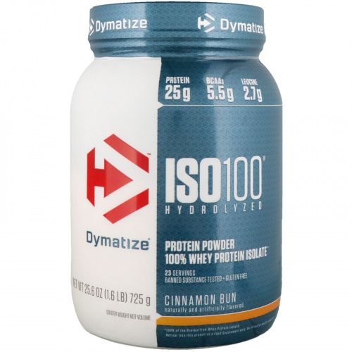 Dymatize Nutrition, ISO 100 Hydrolyzed, 100% Whey Protein Isolate, Cinnamon Bun, 25.6 oz (725 g)