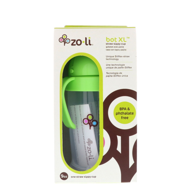 Zoli, Bot XL, кружка-непроливайка с соломинкой, зеленая, 9 унций