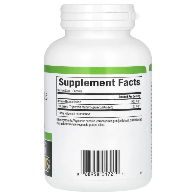 Natural Factors, Бетаин HCL, с пажитником, 500 мг, 180 растительных капсул