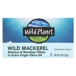 Wild Planet, филе дикой макрели без кожи и костей, в нерафинированном оливковом масле высшего качества, 125 г (4,4 унции)
