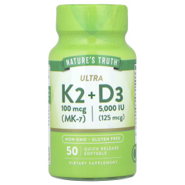 Nature's Truth, Ultra K2 + D3, 50 капсул быстрого высвобождения