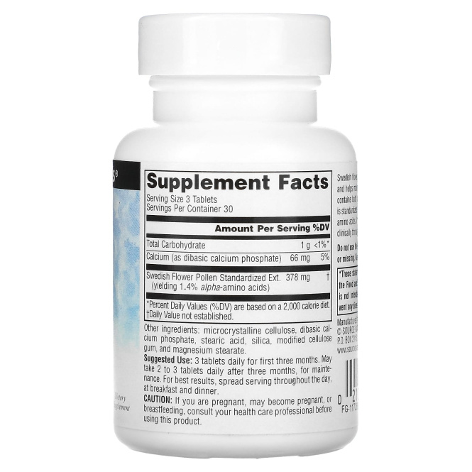 Source Naturals, Пыльца шведских цветов, 90 таблеток