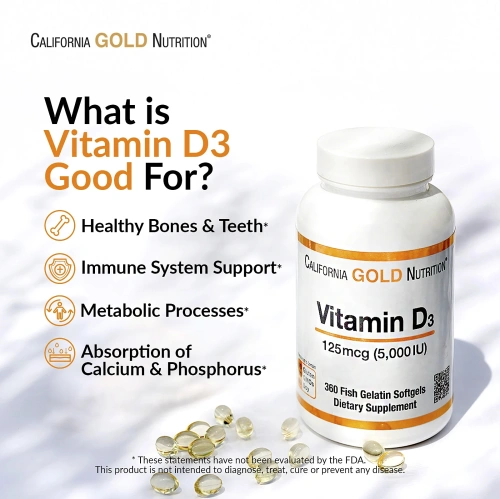 California Gold Nutrition, Витамин D3, 5000 МЕ, 90 рыбных желатиновых капсул