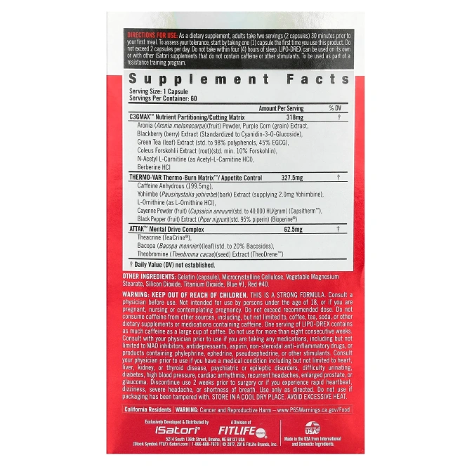 Isatori, Lipo-Drex, максимальная сила действия, 60 термокапсул