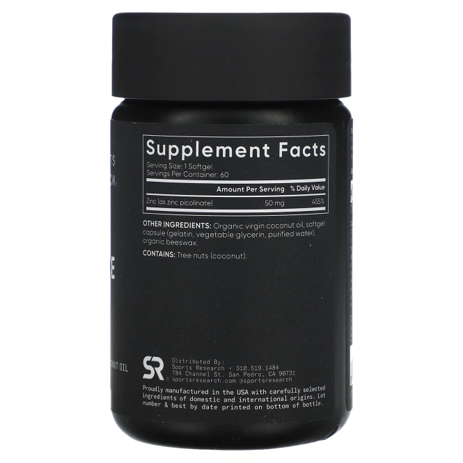 Sports Research, Пиколинат цинка, 50 мг, 60 мягких таблеток