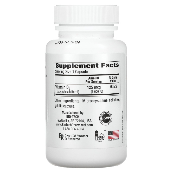 Bio Tech Pharmacal, Inc, D3-5 холекальциферол, 250 капсул