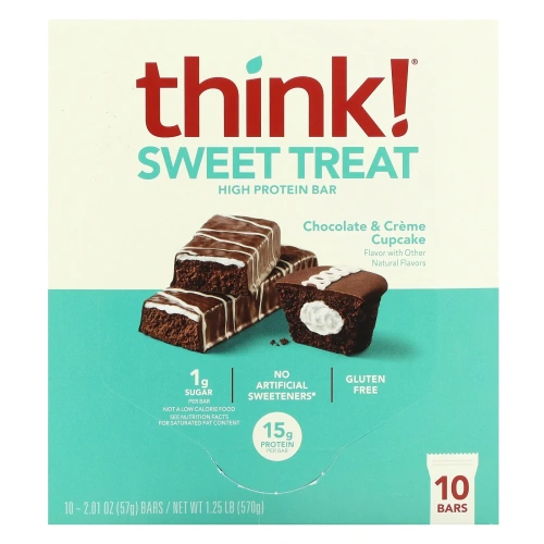 Think !, Батончик с высоким содержанием протеина Sweet Treat, кекс с шоколадом и кремом, 10 батончиков, 57 г (2,01 унции)