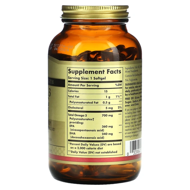 Omega-3 ЭПК и ДГК Solgar Двойная сила 700 мг, 120 капсул