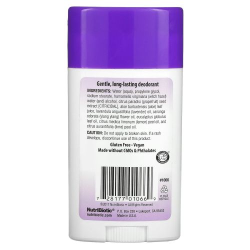 NutriBiotic, Deodorant, Lavender, 2.6 oz (75 g)