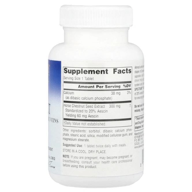 Planetary Herbals, «Полный спектр», конский каштан, 300 мг, 120 таблеток