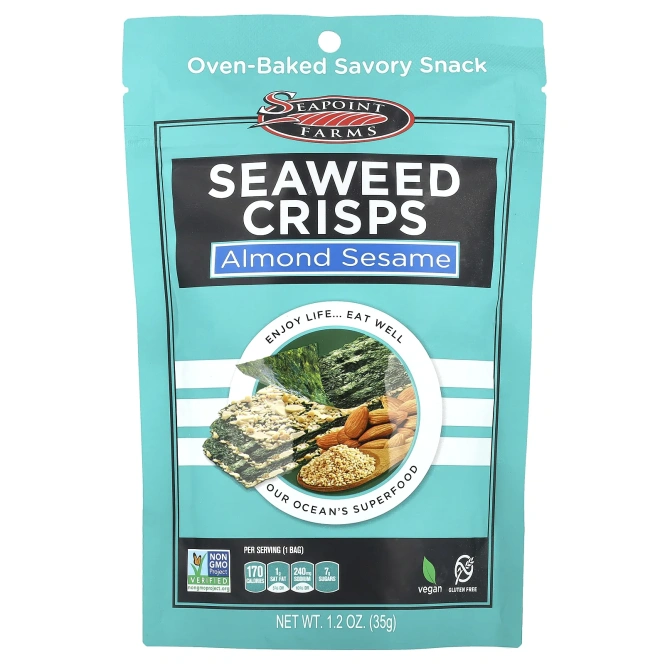 Seapoint Farms, чипсы из морских водорослей, миндаль и кунжут, 35 г (1,2 унции)