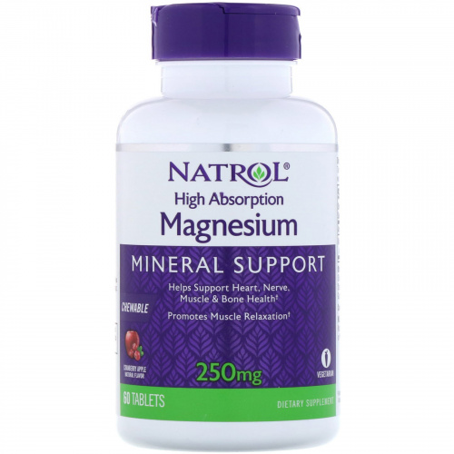 Natrol, High Absorption Magnesium, Cranberry Apple Natural Flavor, 250 mg, 60 Tablets