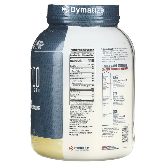 Dymatize Nutrition, ISO 100, гидролизованный, 100% изолят сывороточного протеина, ваниль для гурманов, 3 фунта (1,4 кг)