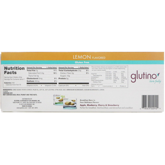 Glutino, Вафли без глютена, Вкус лимона, 7,1 унц. (200 г)