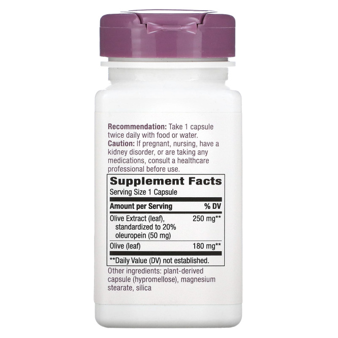 Nature's Way, премиальный экстракт, листья оливкового дерева, с повышенной силой действия, 250 мг, 60 веганских капсул