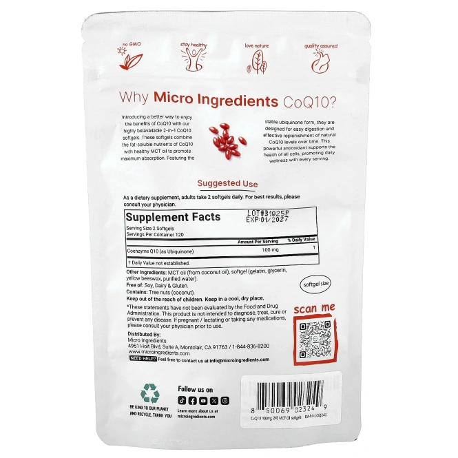 Micro Ingredients, CoQ10`` 240 капсул (50 мг в каждой капсуле)