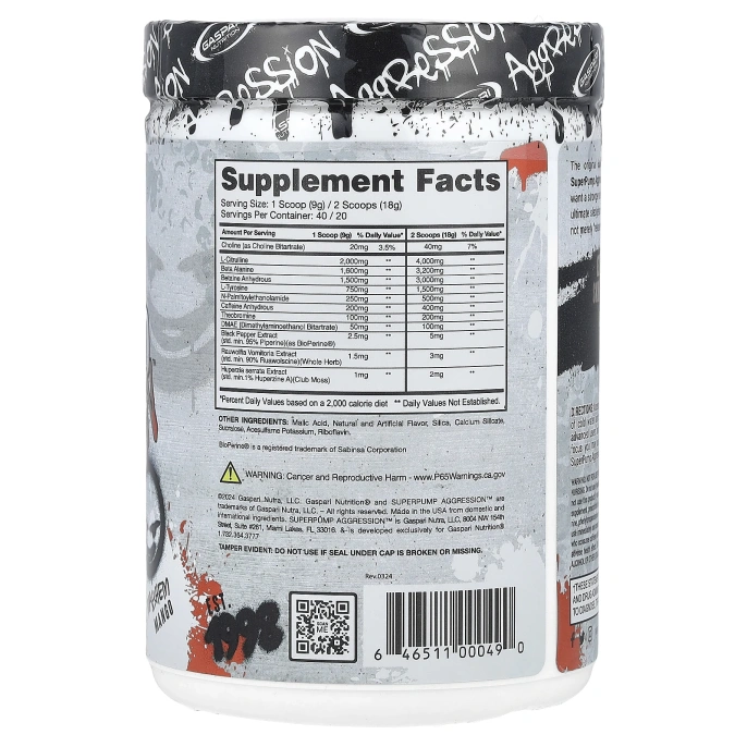 Gaspari Nutrition, SuperPump Aggression ™, перед тренировкой, Mayhem, манго, 360 г