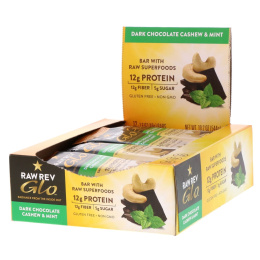 Raw Rev, Glo, темный шоколад с кешью и мятой, 12 батончиков, по 1,6 унции (46 г) каждый