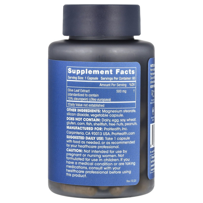 ProHealth Longevity, Экстракт оливковых листьев 15% олеуропеина, 500 мг, 60 капсул