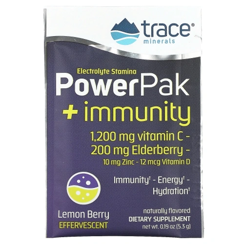 Trace Minerals Research, PowerPak + Immunity, лимон и ягоды, 30 пакетиков по 5,3 г (0,19 унции)