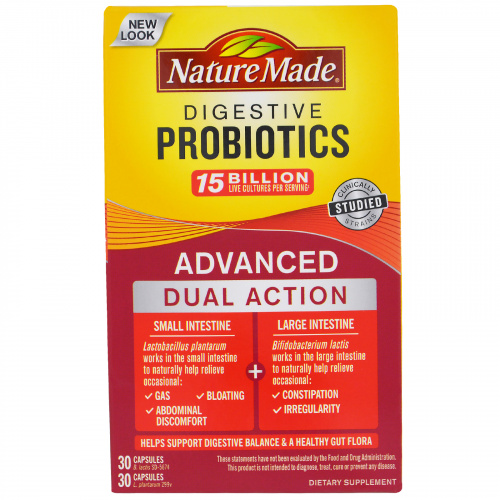 Nature Made, Пищеварительные пробиотики, продвинутое двойное действие, 60 капсул