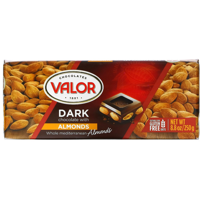 Valor, Dark Chocolate, With Almonds, 8.8 oz (250 g)