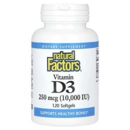 Natural Factors, витамин D3, 250 мкг, 10000 МЕ, 120 мягких таблеток