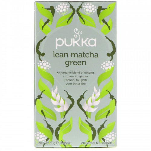 Pukka Herbs, Зеленый чай матча для стройности, 20 пакетиков травяного чая, 1,05 унц. (30 г)