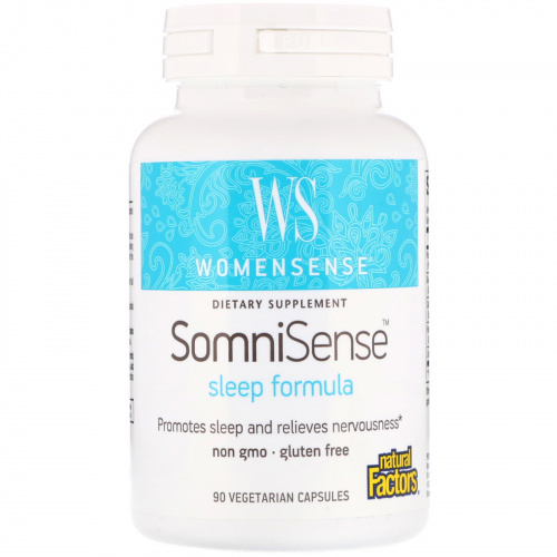 Natural Factors, WomenSense, SomniSense, снотворное, 90 вегетарианских капсул