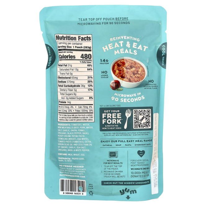 Proper Good, паста маринара с фрикадельками, 283 г (10 унций)