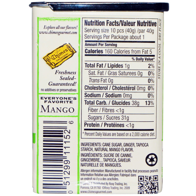 Chimes, Имбирный жвачки, манго, 56,7 г ( 2 унции)