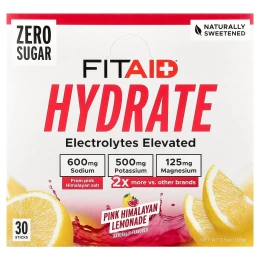 FITAID, Hydrate, розовый гималайский лимонад, 30 стиков по 5,2 г (0,18 унции)