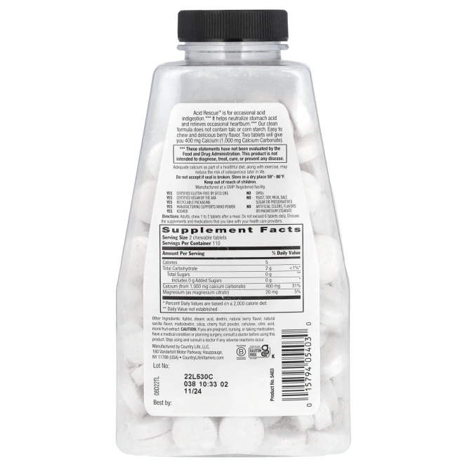 Country Life, Acid Rescue Ягодный 220 таблеток