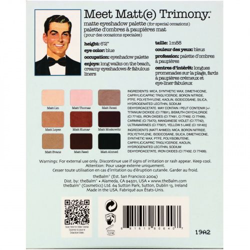 theBalm Cosmetics, Meet Matte Trimony, Matte Eyeshadow Palette, Marriage Matt(e)rial, 0.756 oz (21.6 g)