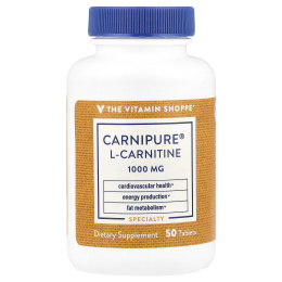 The Vitamin Shoppe, Carnipure® L-карнитин, 1000 мг, 50 таблеток
