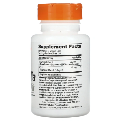 Doctor's Best, босвеллия с UC II, 60 вегетарианских капсул