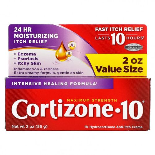 Cortizone 10, 1% крем против зуда с гидрокотизоном, максимальная эффективность, 56 г (2 унции)