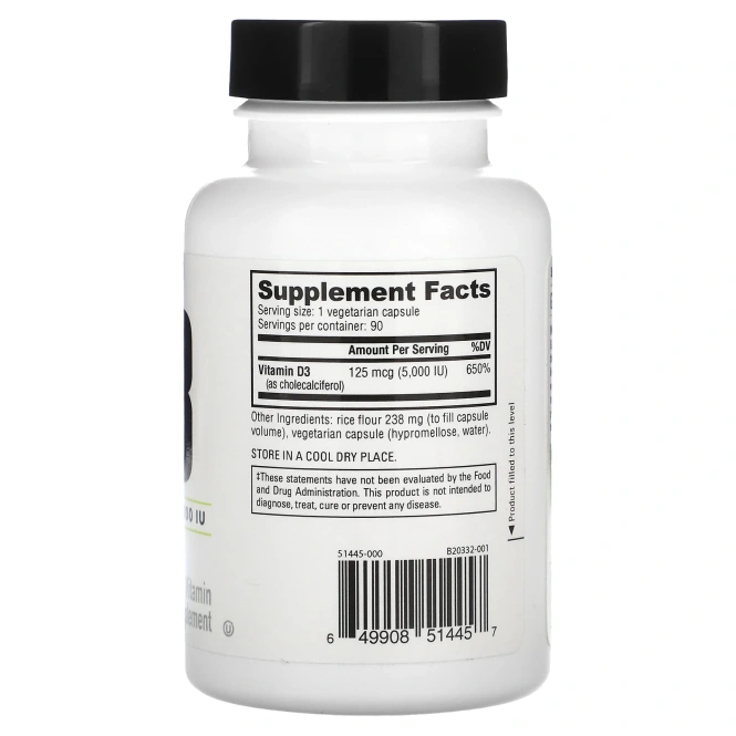 NutraBio, Витамин D-3, 5000 МЕ, 90 капсул