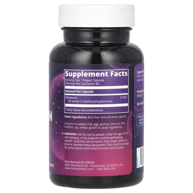 MRM, Мелатонин, 3 мг, 60 веганских капсул