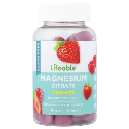 Lifeable, жевательные таблетки с цитратом магния, с ягодным вкусом, 60 жевательных таблеток (90 мг в 1 таблетке)