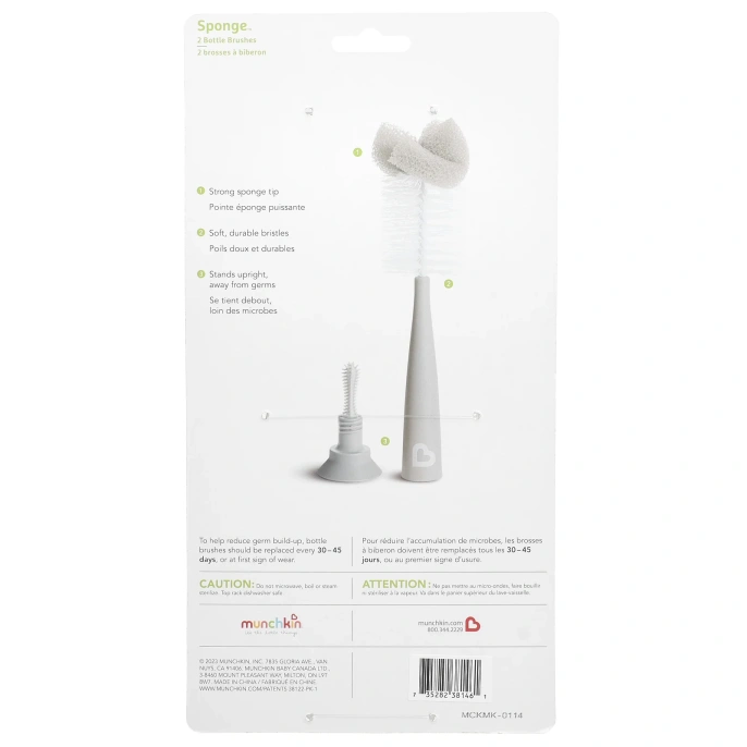 Munchkin, Sponge ™, кисточки для бутылочек, шалфей, 2 шт. В упаковке
