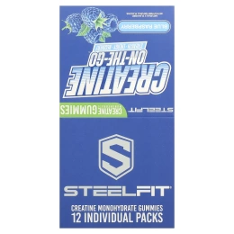 SteelFit, Creatine On-The-Go™, жевательные таблетки с моногидратом креатина, со вкусом голубой малины, 12 упаковок по 22 г (0,8 унции)