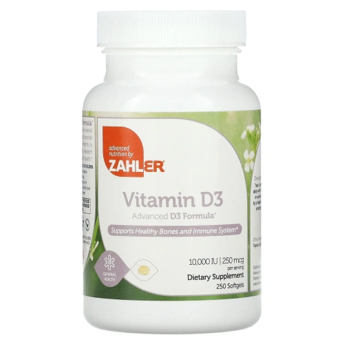 Zahler, Витамин D3, улучшенная формула D3, 10000 МЕ, 250 мягких таблеток