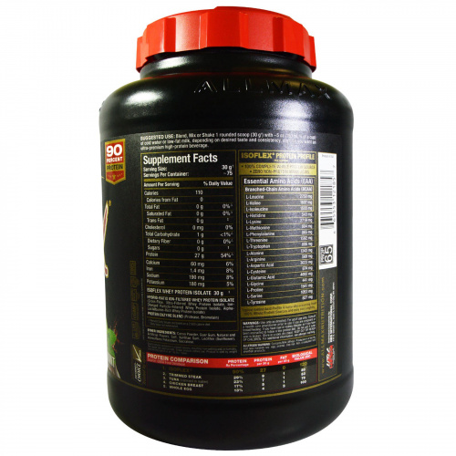ALLMAX Nutrition, Isoflex, 100%-ный сверхчистый изолят сывороточного белка (ИСБ с фильтрацией частиц заряженными ионами), шоколад и мята, 5 фунтов (2,27 кг)