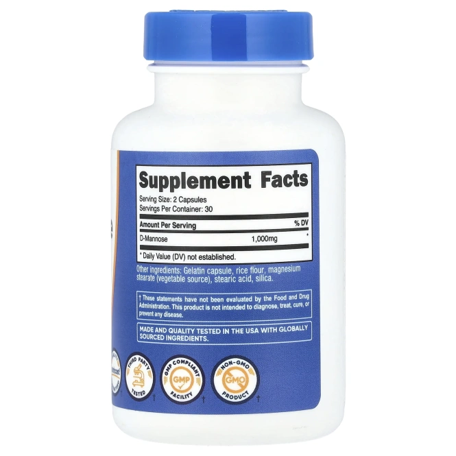 Nutricost, D-манноза, 60 капсул (500 мг на капсулу)
