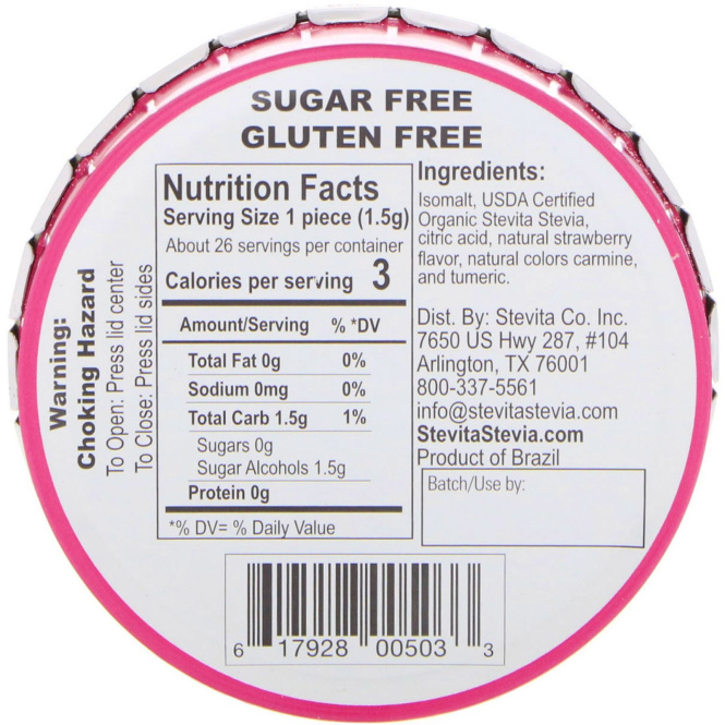 Stevita, Naturals, леденцы без сахара, величественная клубника, 40 г