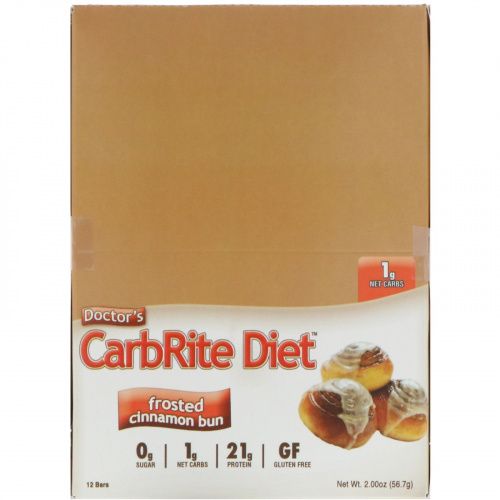 Universal Nutrition, Doctor's CarbRite Diet, Frosted Cinnamon Bun, 12 Bars, 2.00 oz (56.7 g) Each