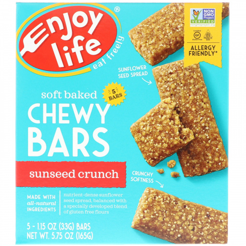 Enjoy Life Foods, Baked Chewy Bars, SunSeed Crunch, 5 Bars, 1 oz (28 g) Each