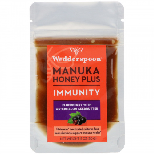 Wedderspoon, Лесной мёд манука Плюс, иммунитет, бузина с маслом арбузных семечек, 5 пакетиков, 1,1 унц. (30 г) каждый