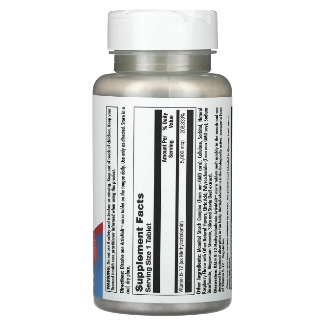 KAL, Ультра B-12 метилкобаламин, малина лесная, 5000 мкг, 90 микротаблеток